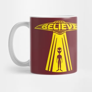 UFO and Alien Believe (yellow print) Mug